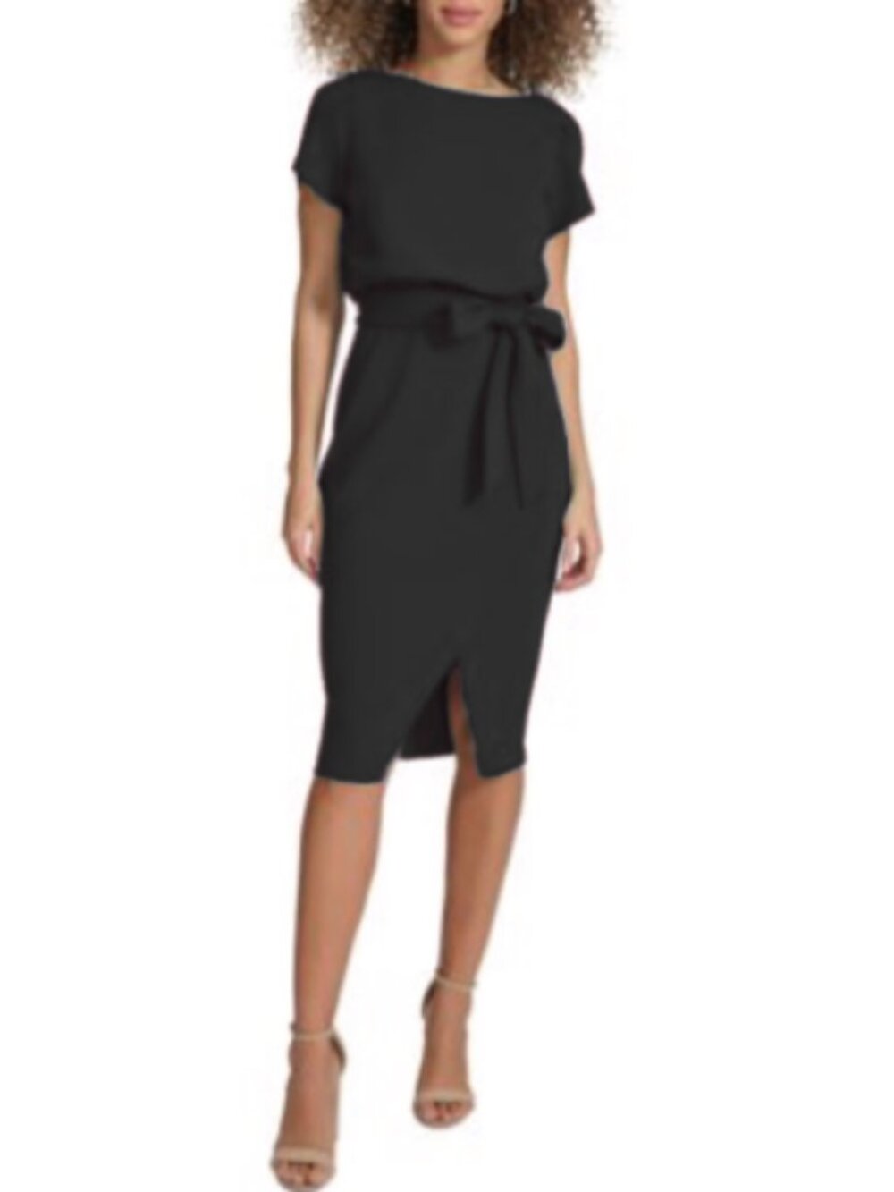 Kensie Black Tulip Sleeve Tie Waist Sheath Dress Size 10